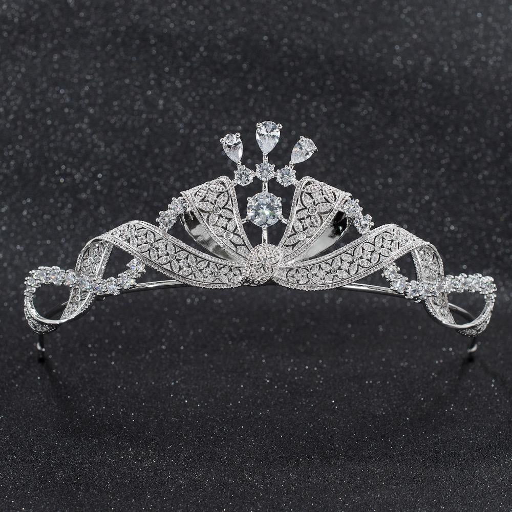 CZ Cubic Zirconia Wedding Bridal Bow Tiara Diadem Hair Jewelry CH10261