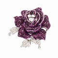 Kristalle Strass Rose Brosche Blätter Blume Brosche FB1077 - Lila