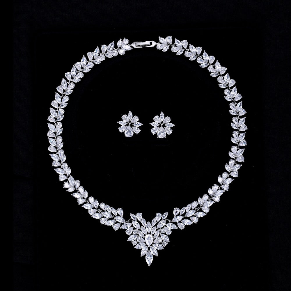 Cubic zirconia bride wedding necklace earring set top quality CN10009 - sepbridals
