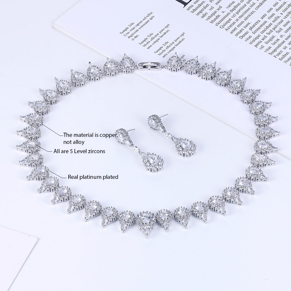Cubic zirconia bride wedding necklace earring set top quality CN10063 - sepbridals