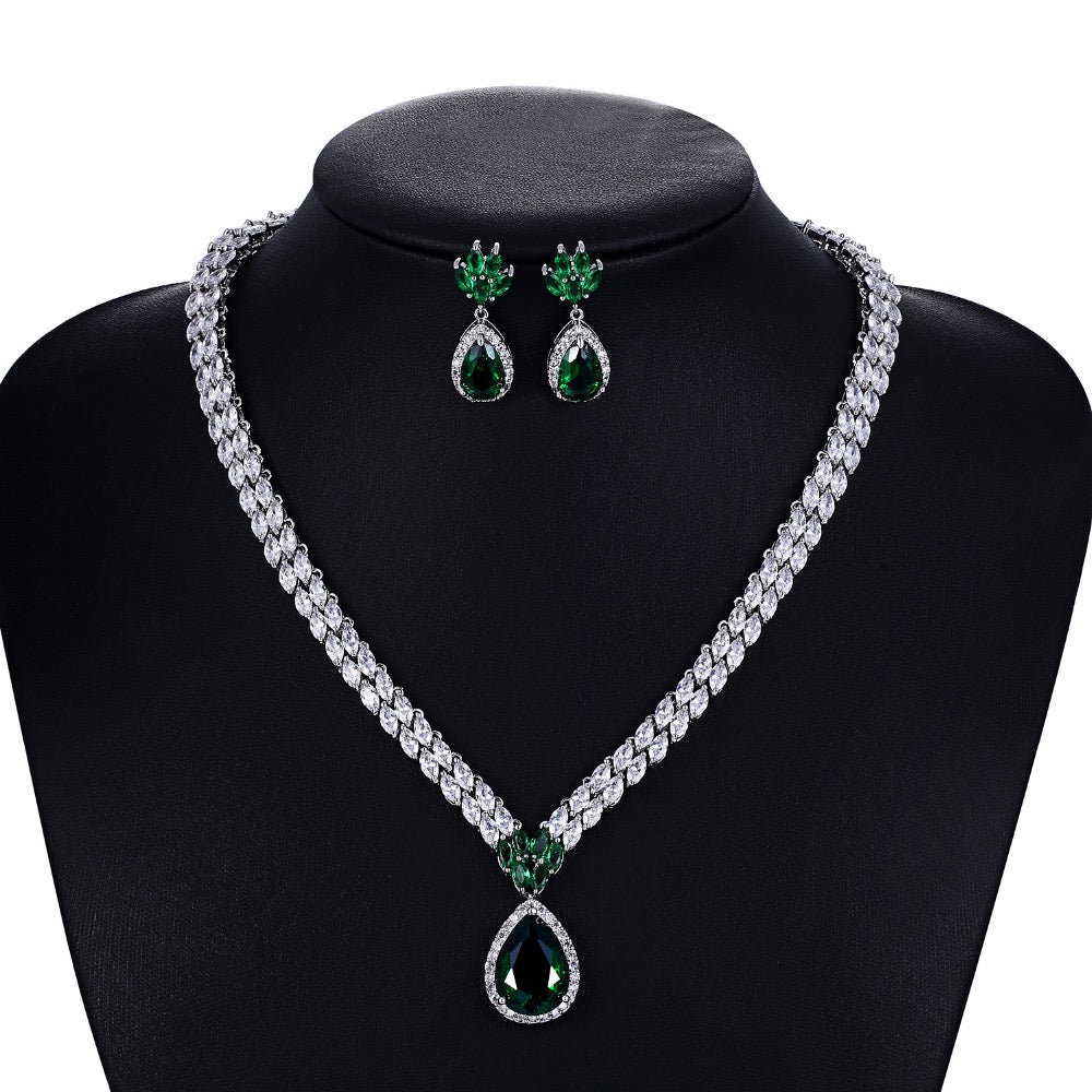 Cubic zirconia bride wedding necklace earring set top quality CN10052 - sepbridals