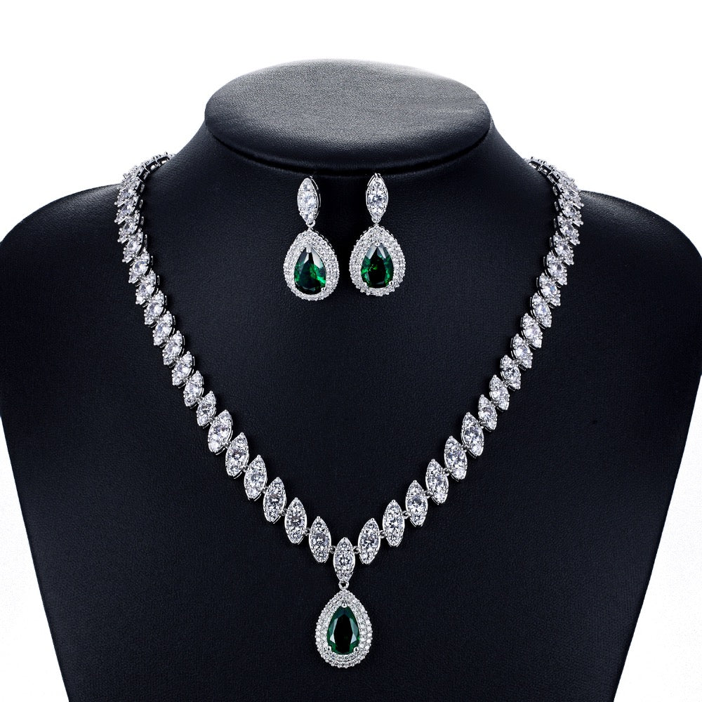 Cubic zirconia bride wedding necklace earring set top quality CN10001 - sepbridals