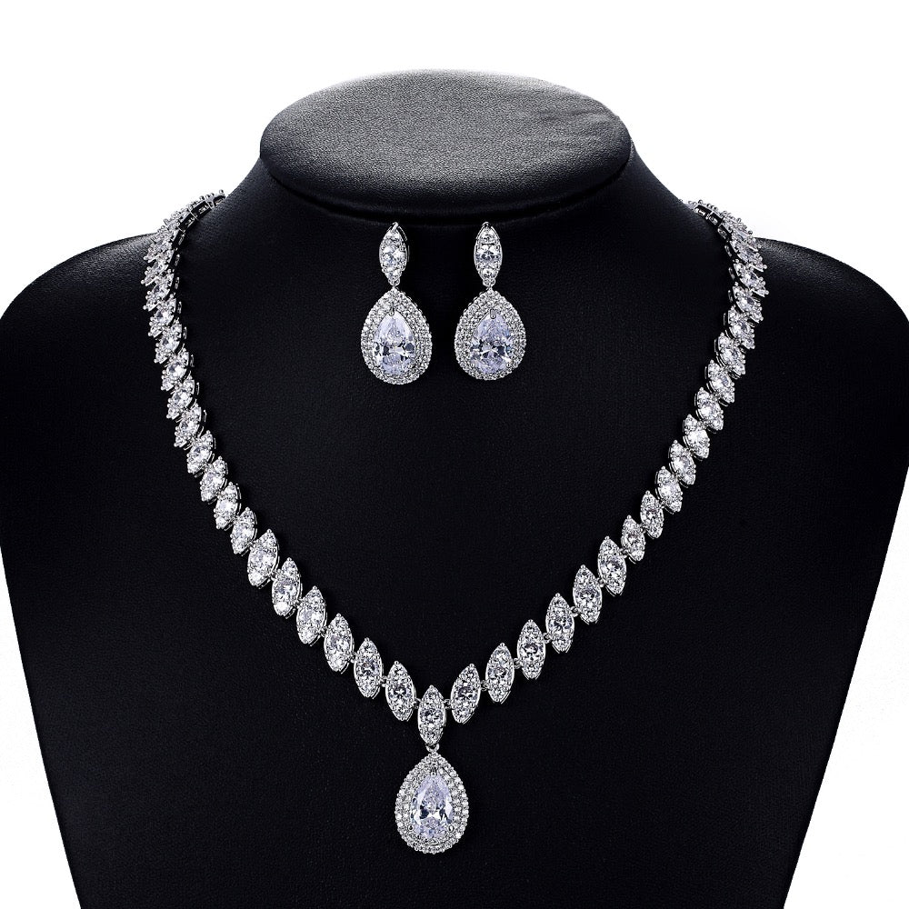 Cubic zirconia bride wedding necklace earring set top quality CN10001 - sepbridals