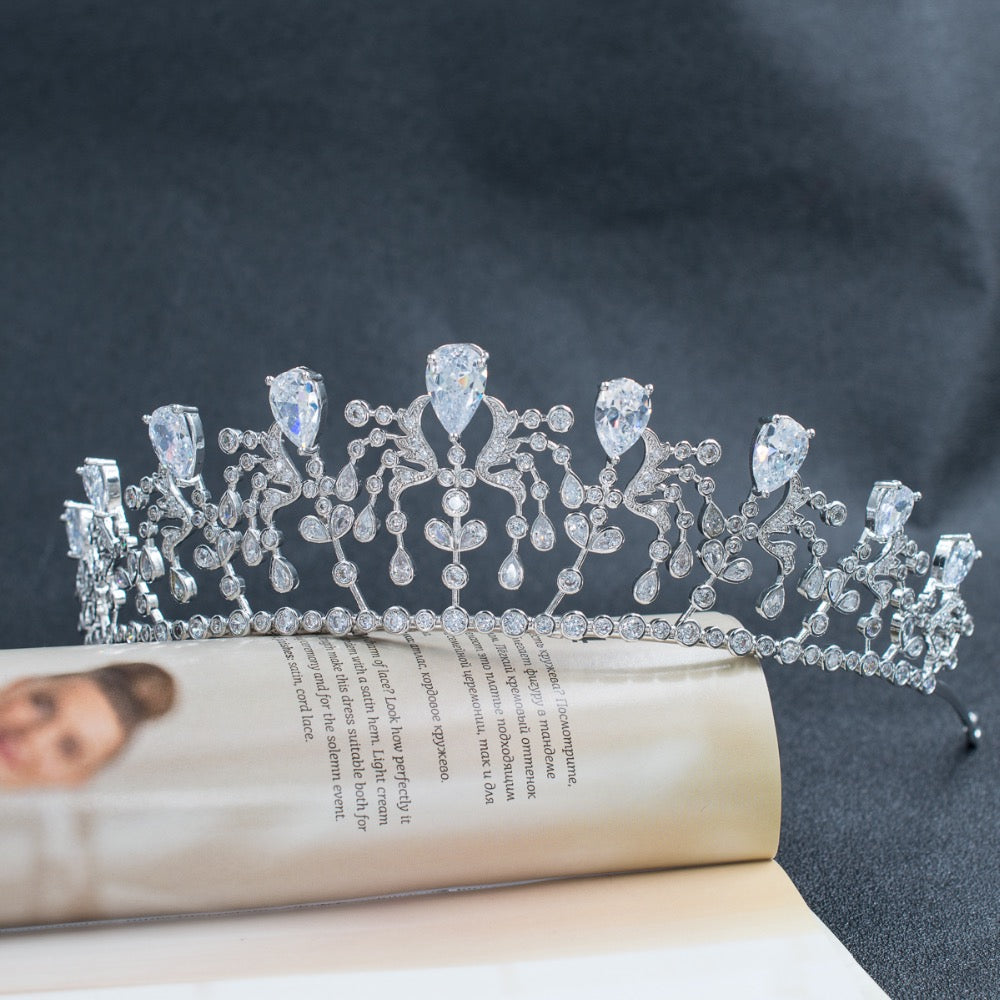 Cubic Zirconia Royal Wedding Bridal Silver Tiara Crown CH10081 - sepbridals