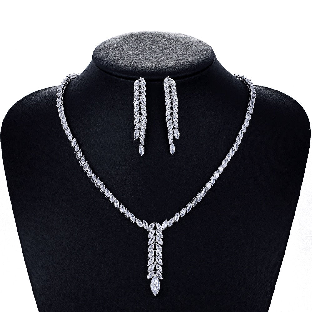 Cubic zirconia bride wedding necklace earring set top quality  CN10080 - sepbridals