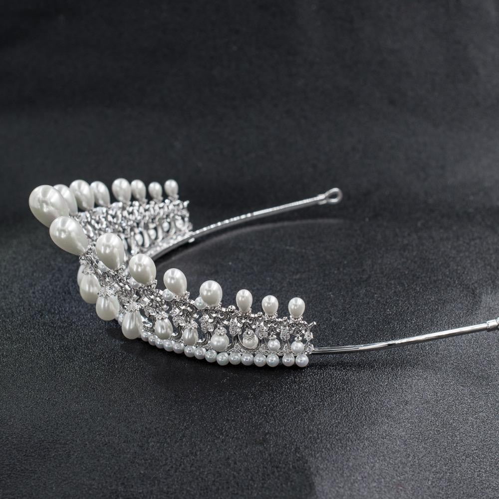 Cubic Zircon Wedding Tiara, Bridal Pearl Tiaras Diadem CH10090