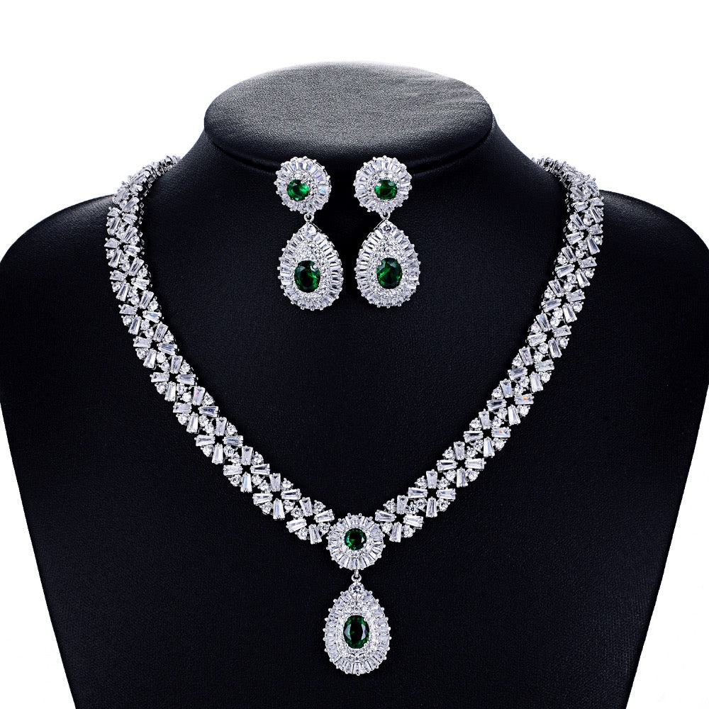 Cubic zirconia bride wedding necklace earring set top quality CN10086 - sepbridals