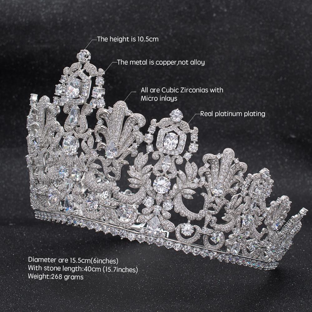 10.5CM Cubic Zirconia Luxembourg Replica  Large Tiara for Wedding,Queens Tiaras HG026 - sepbridals
