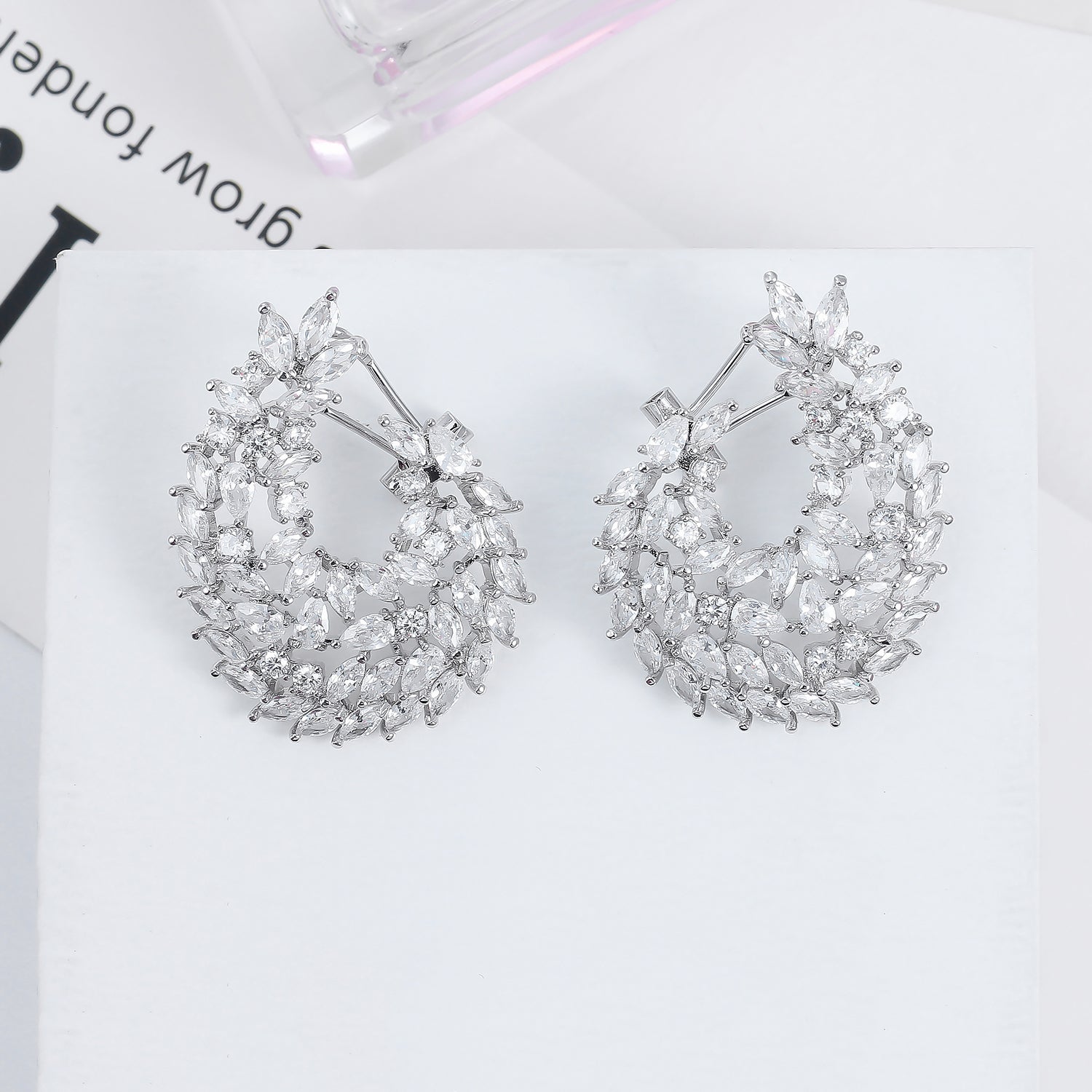 5A Cubic Zircon CZ Stud Olive Branch Earring for Women