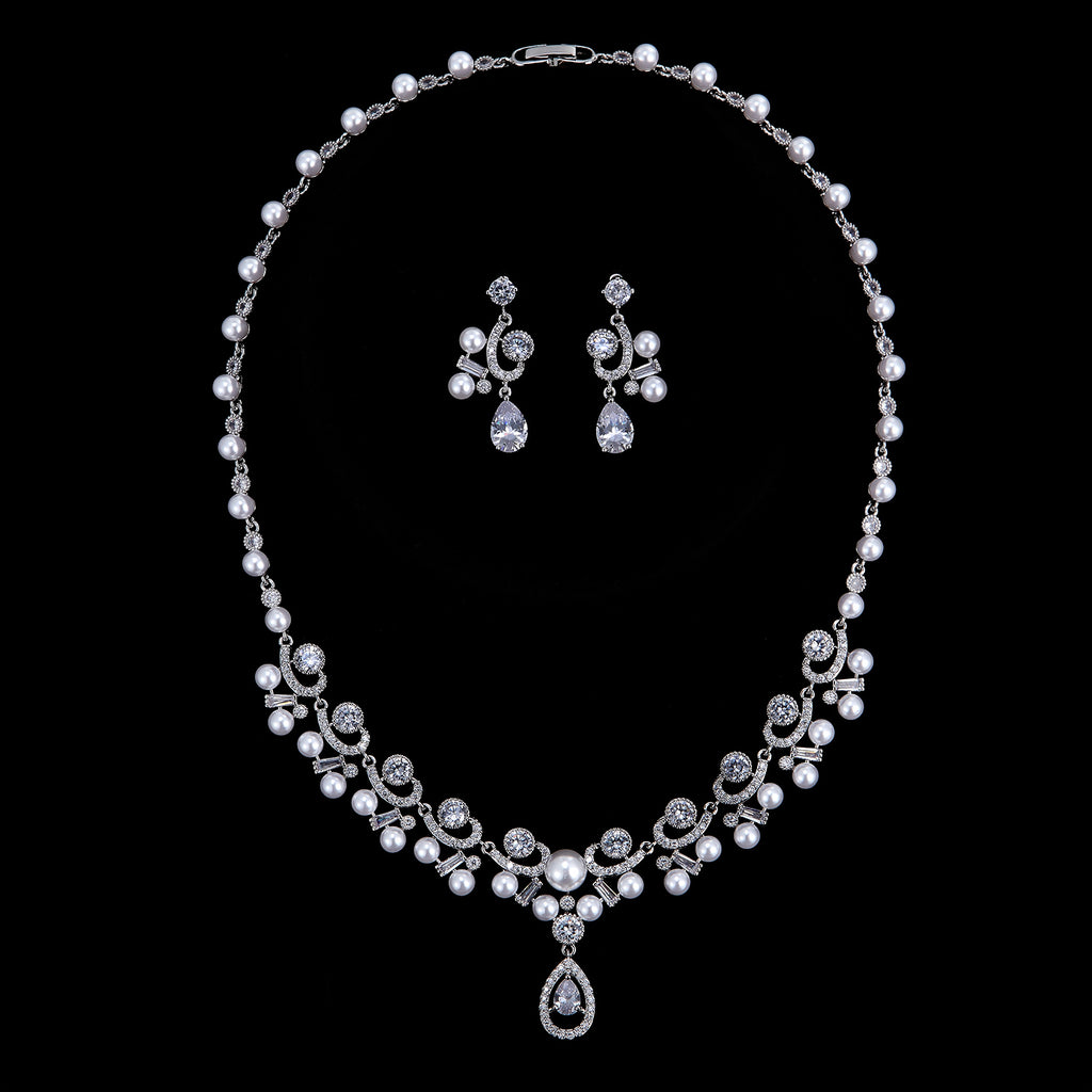 Cubic zirconia bride wedding necklace earring set top quality  CN10234 - sepbridals