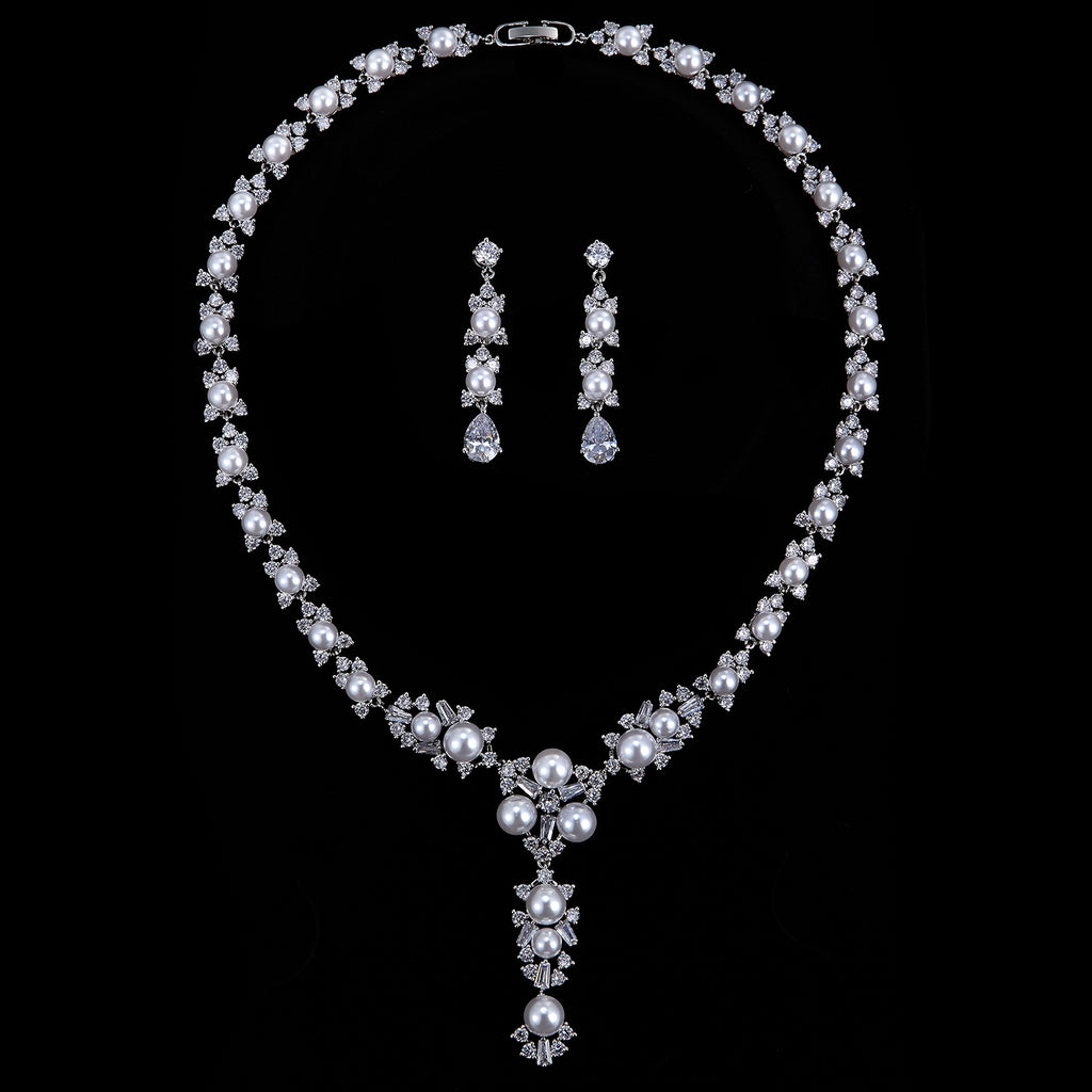 Cubic zirconia bride wedding necklace earring set top quality CN10239 - sepbridals