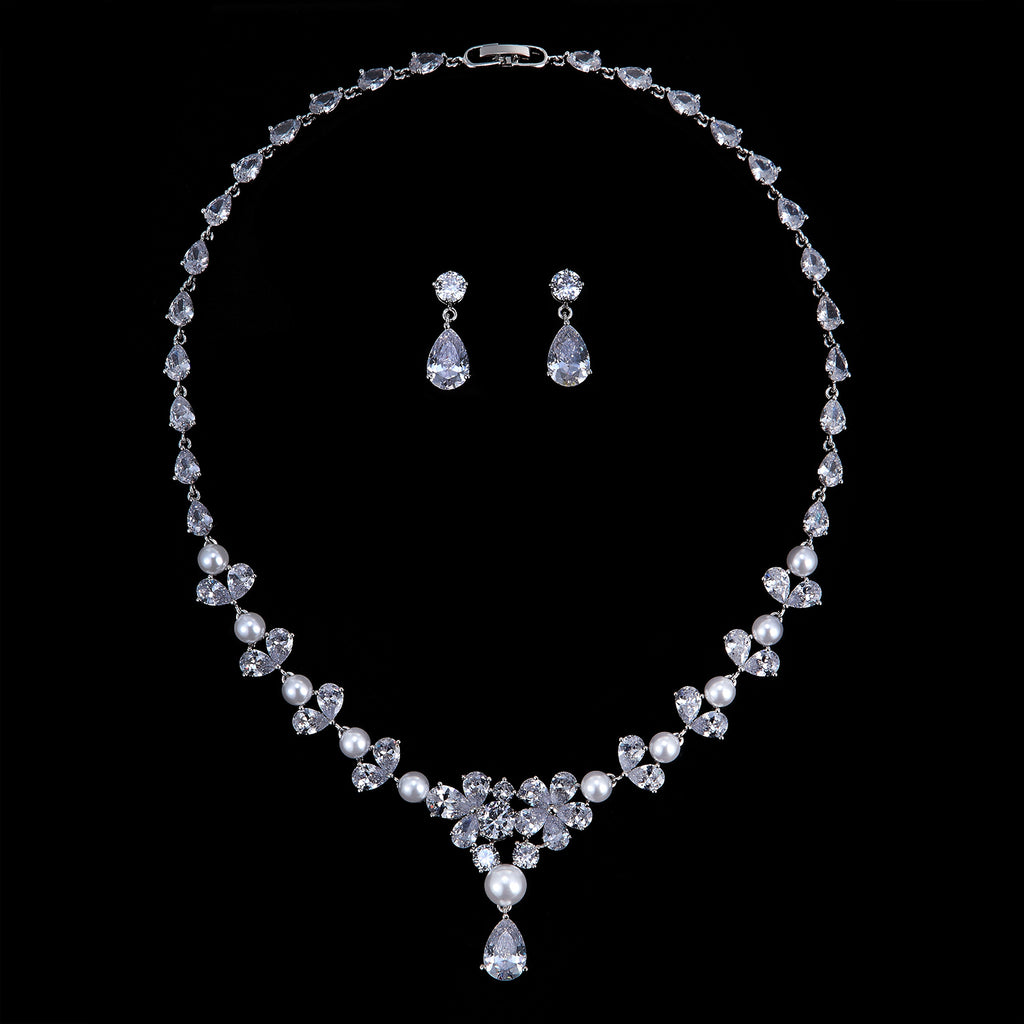 Cubic zirconia bride wedding necklace earring set top quality CN10254 - sepbridals