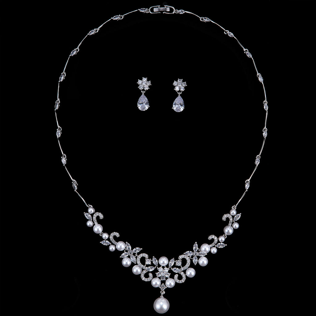Cubic zirconia bride wedding necklace earring set top quality CN10253 - sepbridals