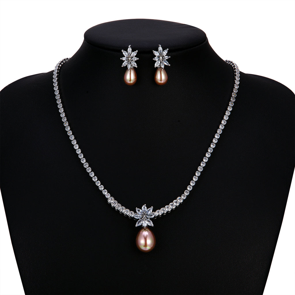 Cubic zirconia bride wedding necklace earring set top quality CN10266-1 - sepbridals