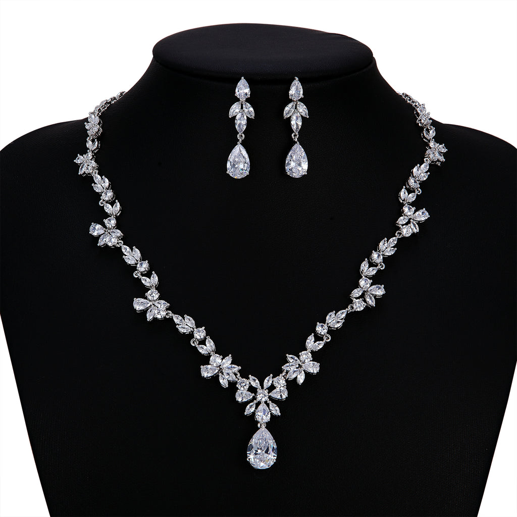 Cubic zirconia bride wedding necklace earring set top quality CN10241 - sepbridals