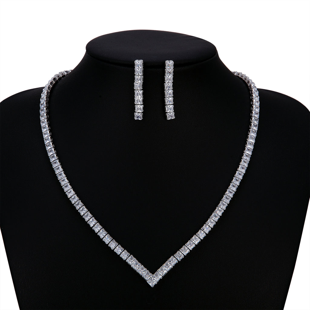 Cubic zirconia bride wedding necklace earring set top quality  CN10172 - sepbridals