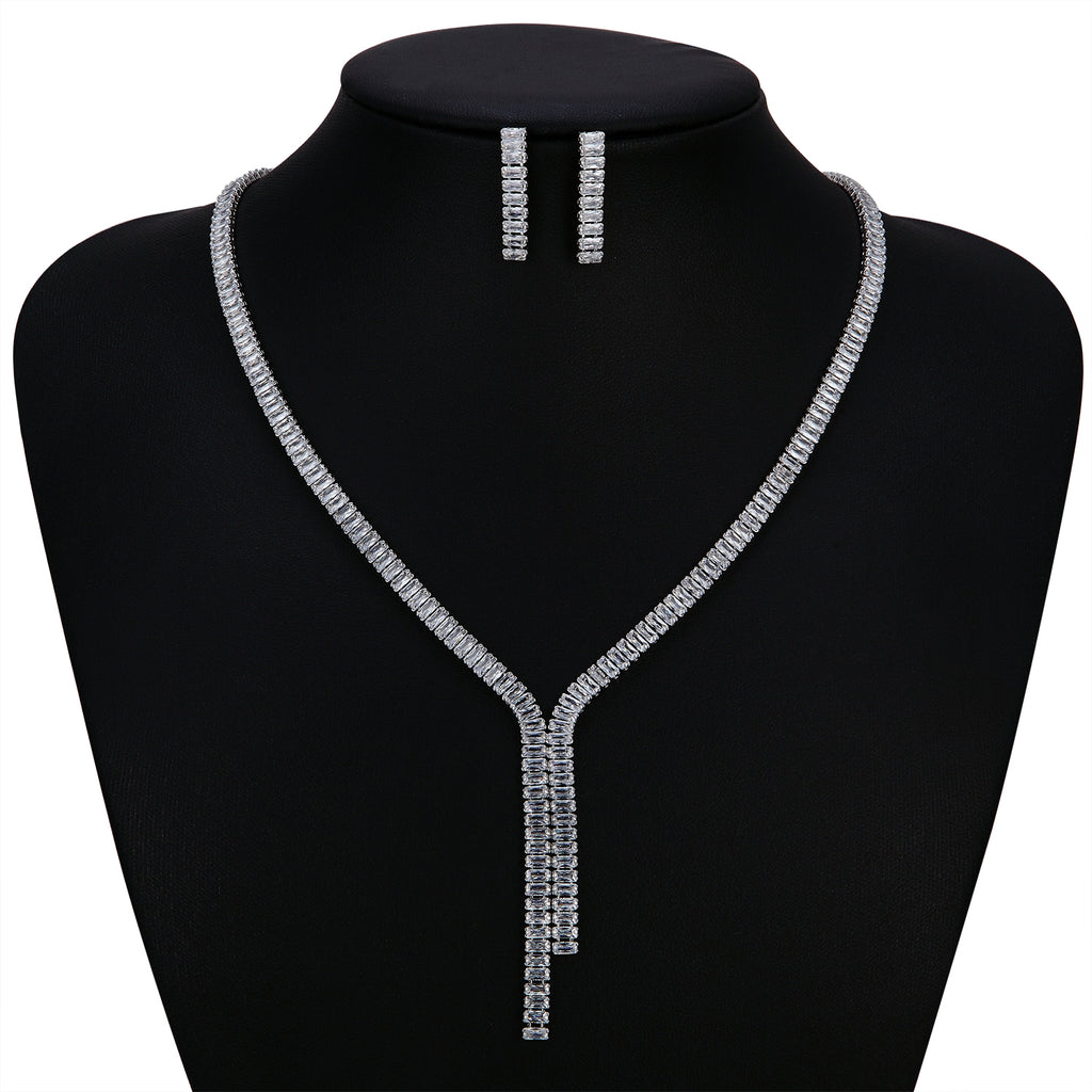 Cubic zirconia bride wedding necklace earring set top quality CN10263 - sepbridals