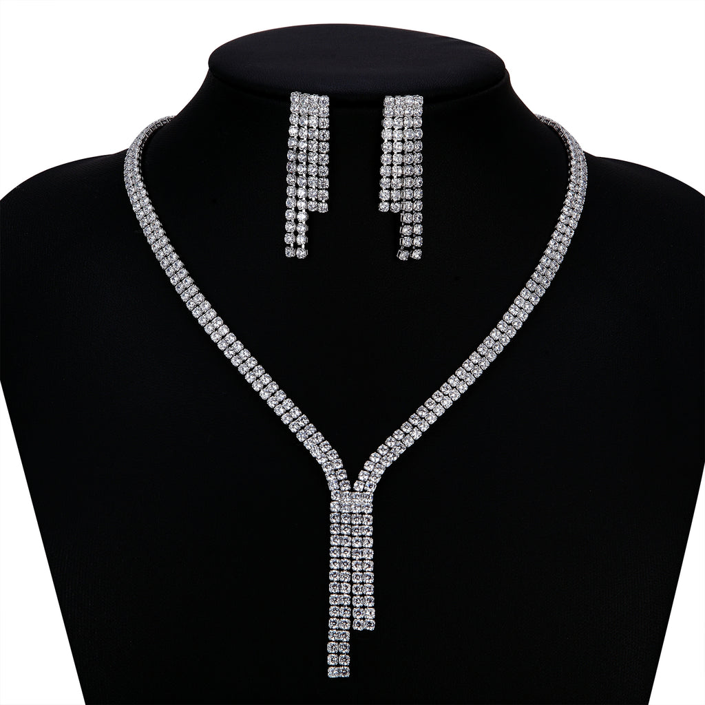 Cubic zirconia bride wedding necklace earring set top quality CN10262 - sepbridals