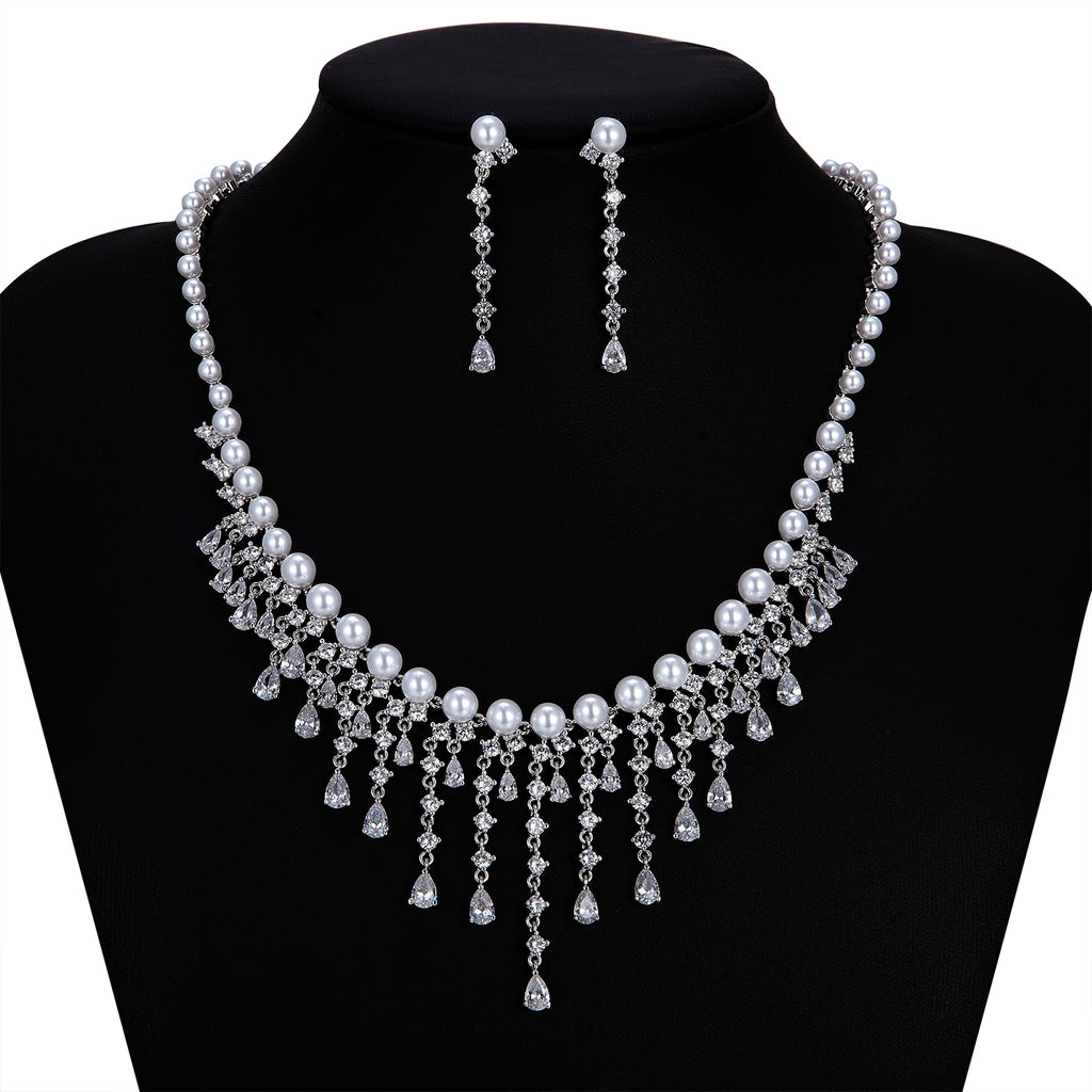 Cubic zirconia bride wedding necklace earring set top quality CN10249 - sepbridals