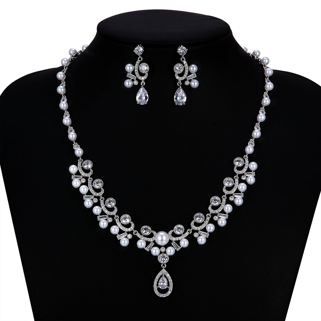 Cubic zirconia bride wedding necklace earring set top quality  CN10234 - sepbridals