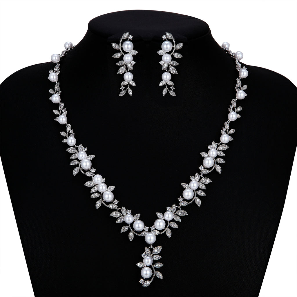 Cubic zirconia bride wedding necklace earring set top quality CN10250 - sepbridals
