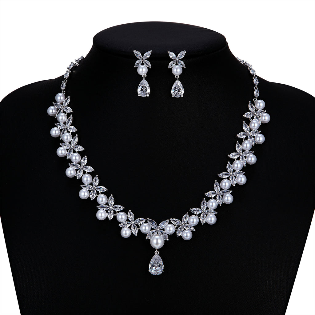 Cubic zirconia bride wedding necklace earring set top quality  CN10235 - sepbridals