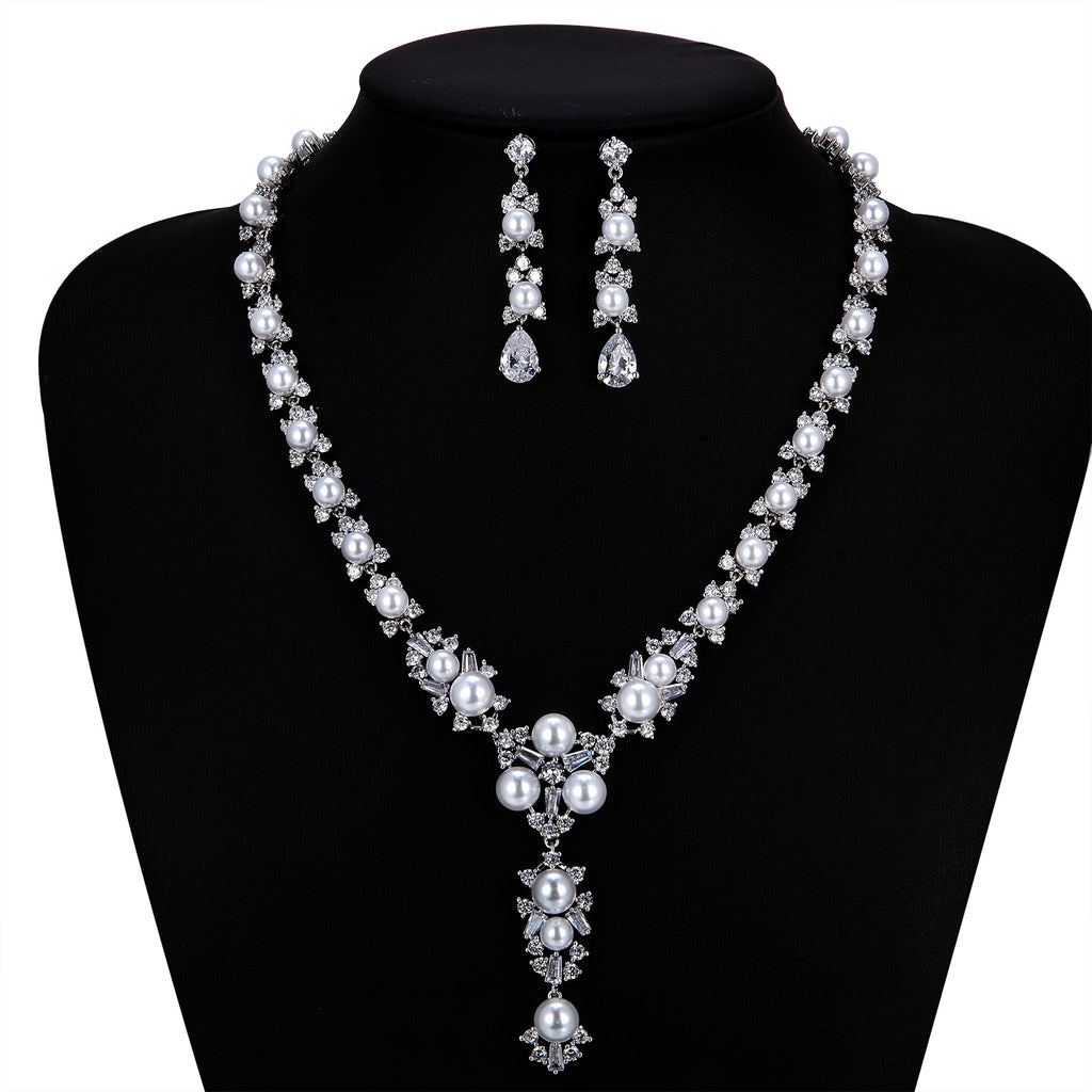 Cubic zirconia bride wedding necklace earring set top quality CN10239 - sepbridals