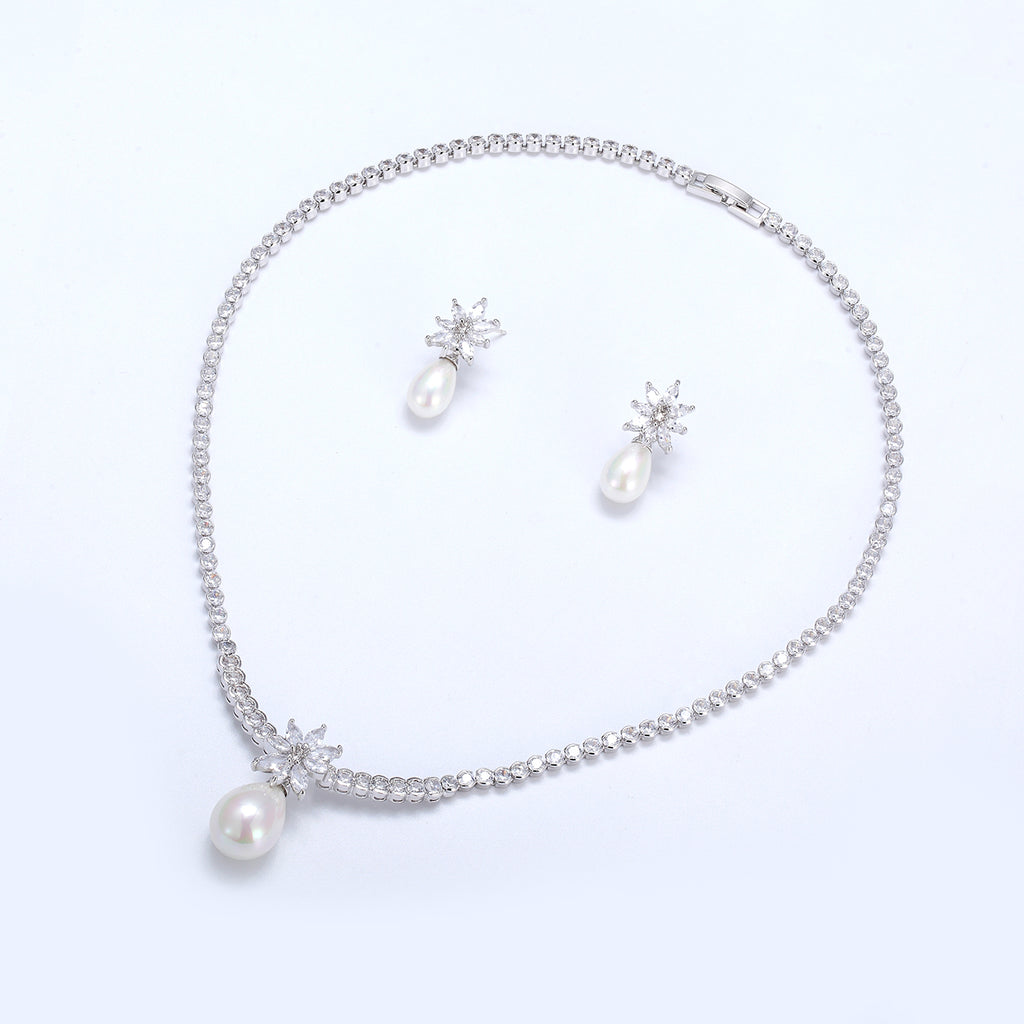 Cubic zirconia bride wedding necklace earring set top quality CN10266 - sepbridals