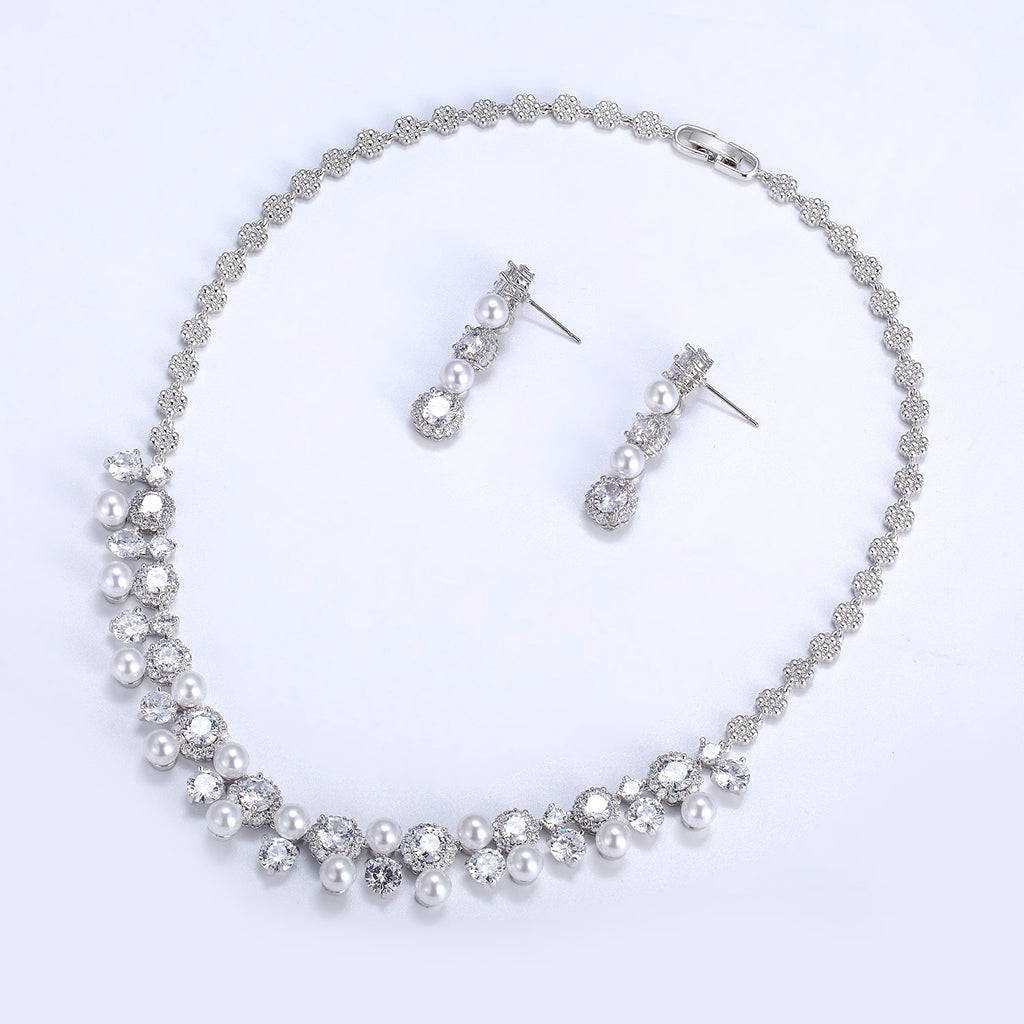 Cubic zirconia bride wedding necklace earring set top quality CN10238 - sepbridals