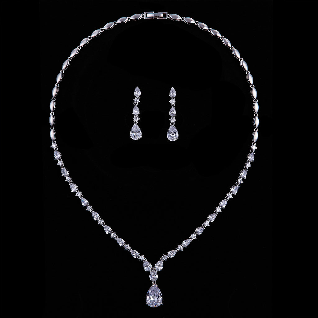Cubic zirconia bride wedding necklace earring set top quality  CN10152 - sepbridals
