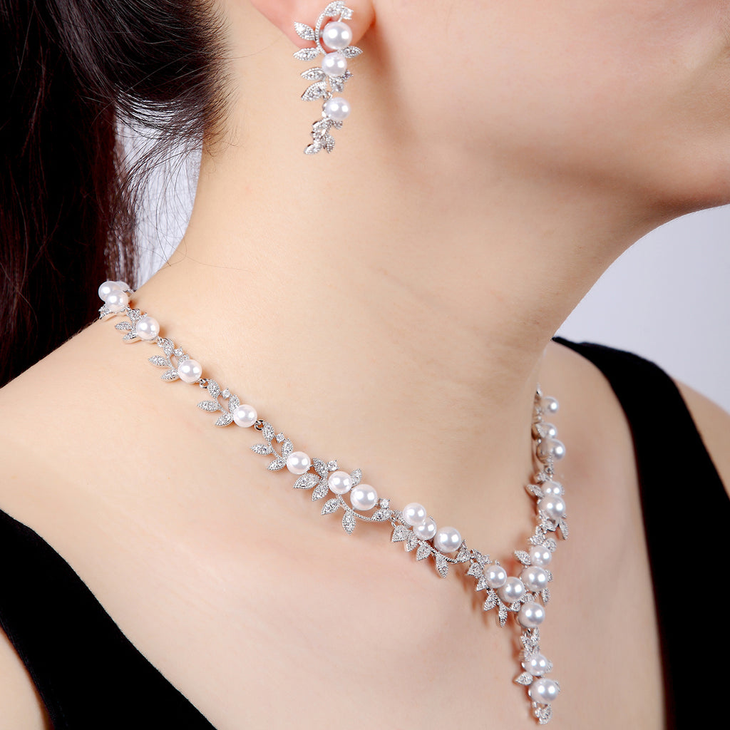 Cubic zirconia bride wedding necklace earring set top quality CN10250 - sepbridals