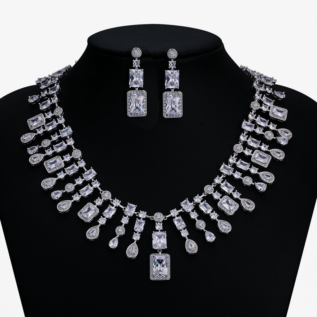 Cubic zirconia bride wedding necklace earring set top quality  CN10307 - sepbridals