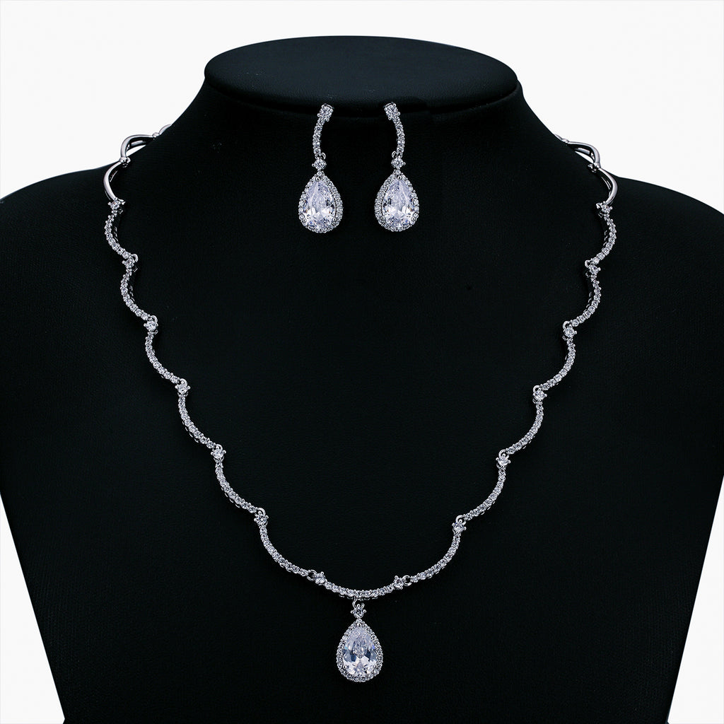 Cubic zirconia bride wedding necklace earring set top quality  CN10026 - sepbridals