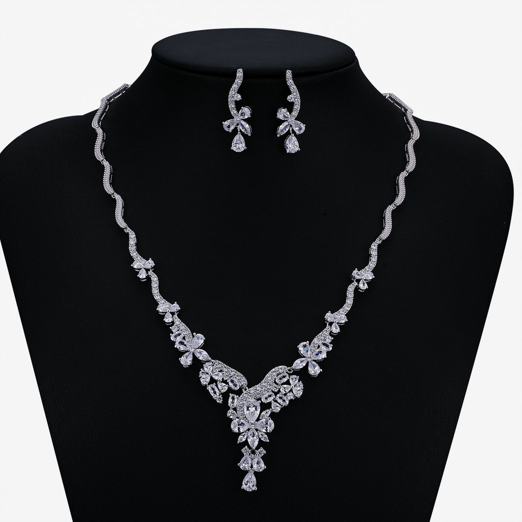 Cubic zirconia bride wedding necklace earring set top quality  CN10276 - sepbridals