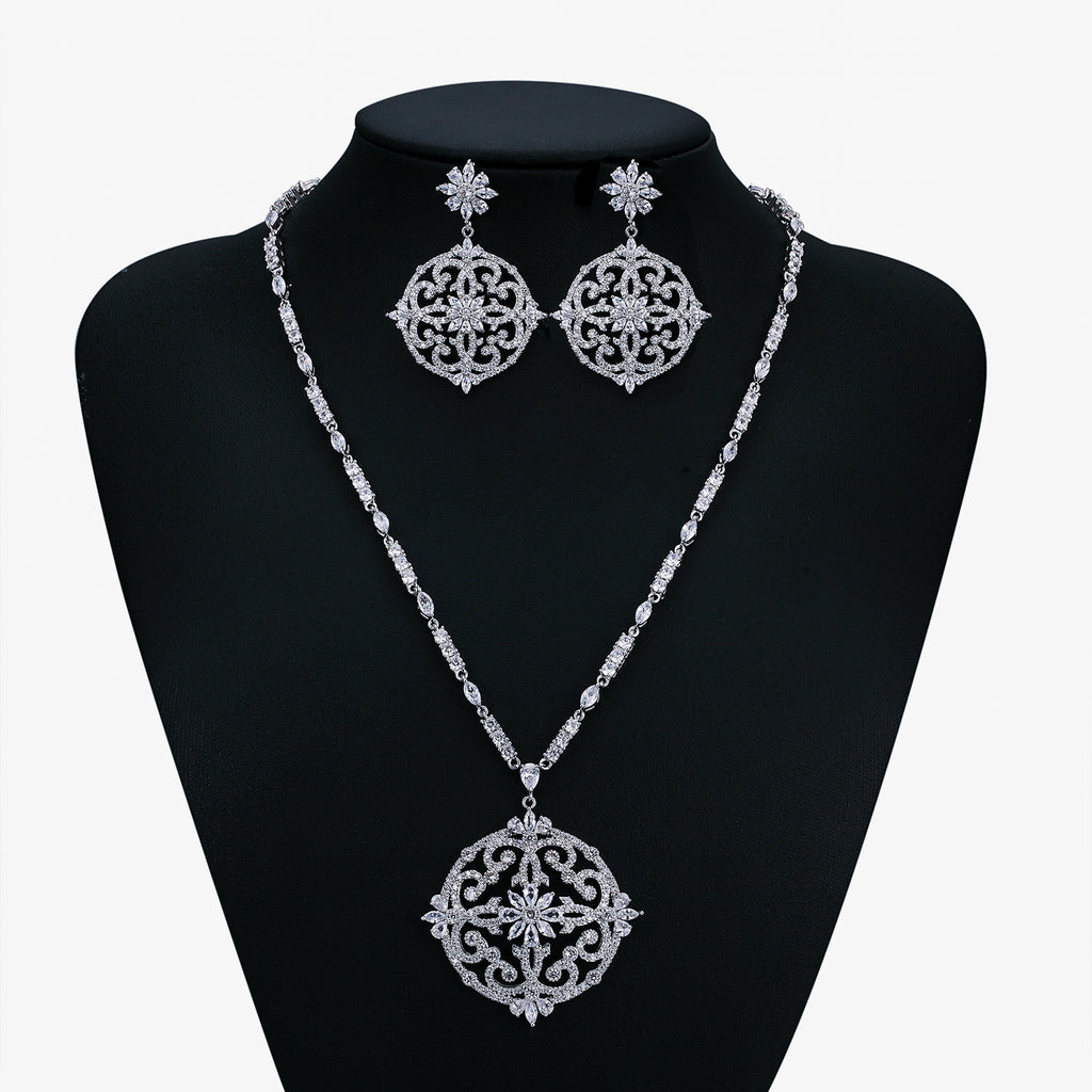 Cubic zirconia bride wedding necklace earring set top quality  CN10191 - sepbridals
