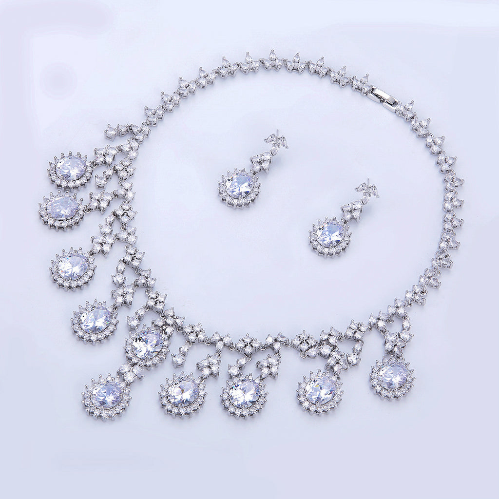 Cubic zirconia bride wedding necklace earring set top quality  CN10268 - sepbridals