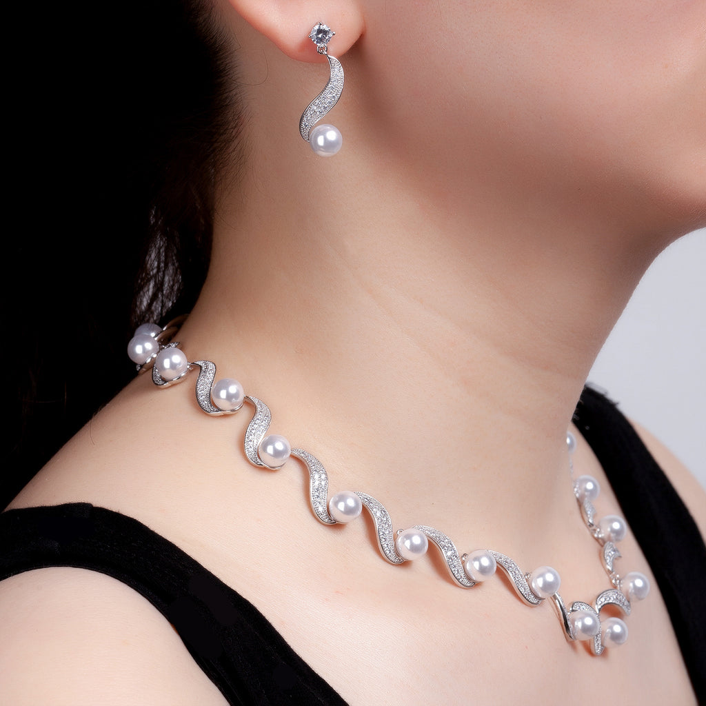 Cubic zirconia bride wedding necklace earring set top quality  CN10237 - sepbridals