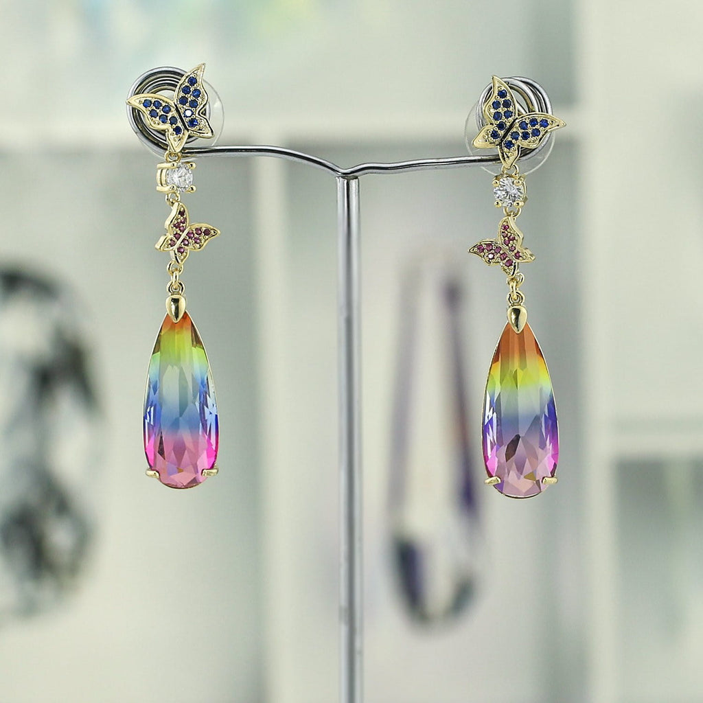 Crystal Cubic Zirconia CZ Copper Water Drop Dangle Earring CE10870 - sepbridals