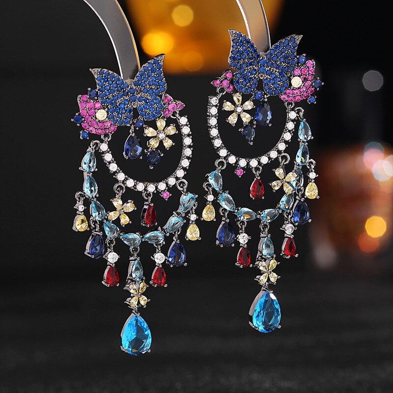 New trendy vintage zirconia waterdrop butterfly earrings women