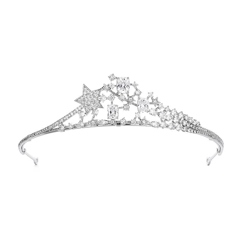 New Simple Wedding Tiara Bride Wedding Zircon Star Crown Princess Hair  Accessories Birthday Crown HT21022