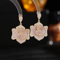 Nuevos pendientes de flores a la moda, pendientes de Camelia estereoscópicos de circón cúbico, boda para mujer, joyería para fiesta de cumpleaños LYC171 - Pink