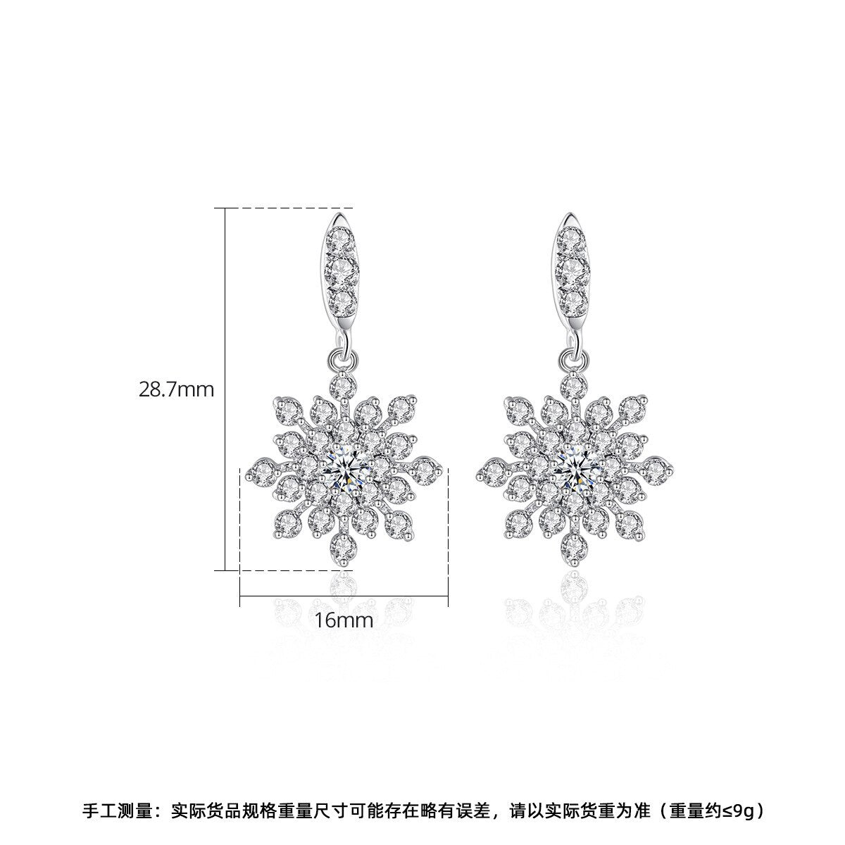 Orecchini pendenti a forma di fiocco di neve in argento, goccia di Orecchini pendenti a forma di fiocco di neve in argento, goccia di