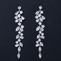 3 Farben 6,2 cm langer kubischer Zirkon CZ Hochzeit baumelnder Ohrring für Brautfrauen-Mädchen-Abschlussball-Schmuck mit 925er Silbernadel SZE0265 - Silber
