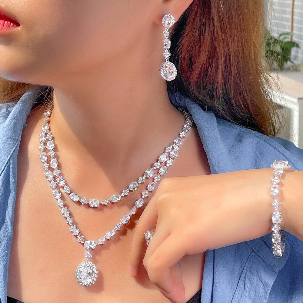 Minmin Statement Simulated Pearl Wedding Jewelry for Women Silver Color  Crystal Earrings Bracelet Bride Jewelry Sets SL089+EH604 - Camellia Vines
